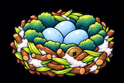 A finished nest with three blue eggs
